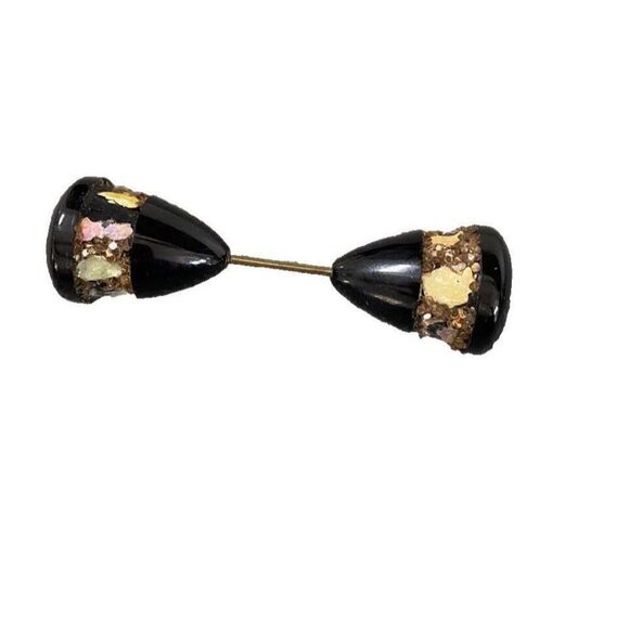 Vintage Hat Pin 1960s 60s Glitter Black Acrylic